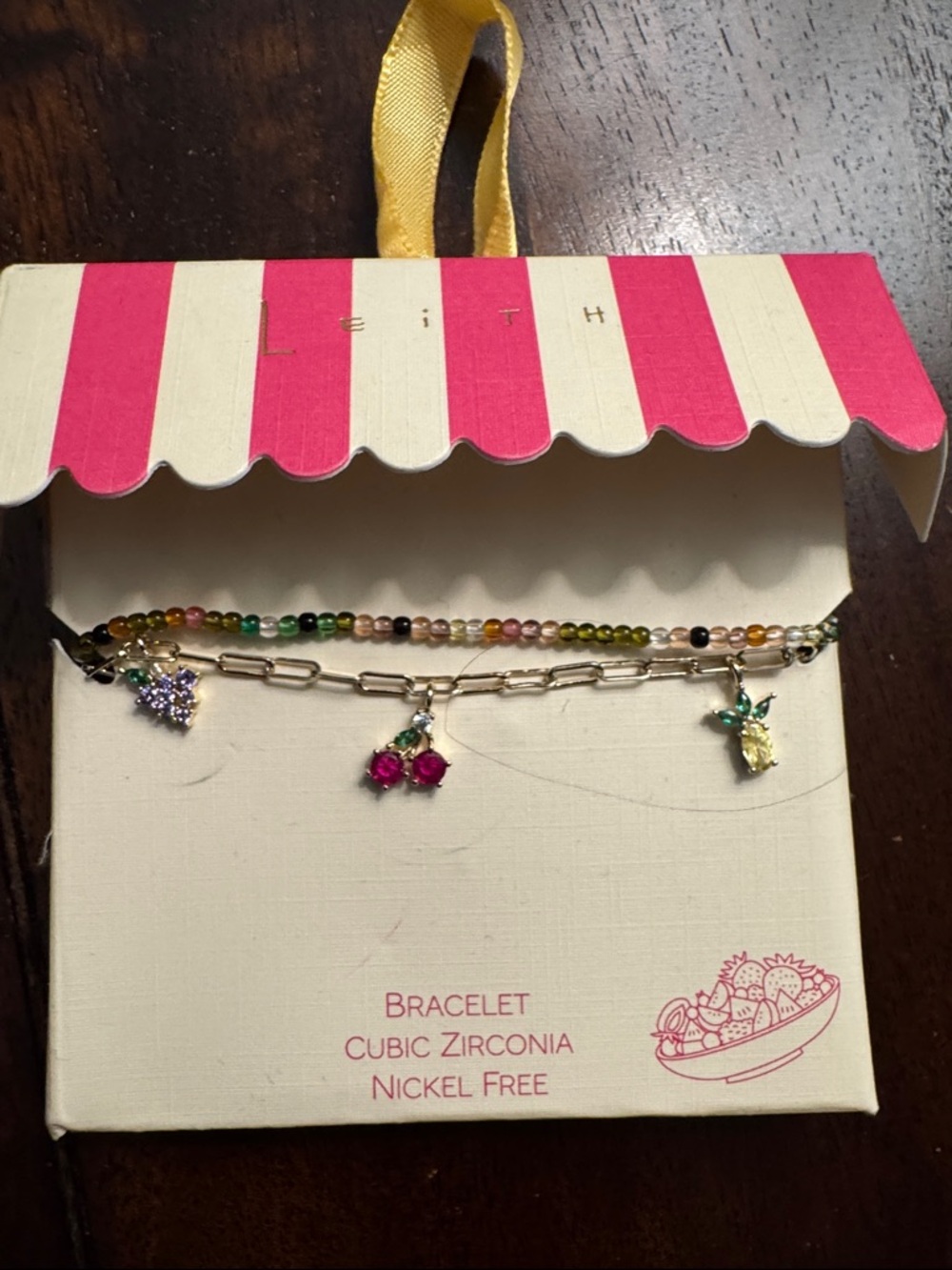 Leith Multicolor Beaded & Gold-Tone Chain Bracelet Set with Fruit Charms